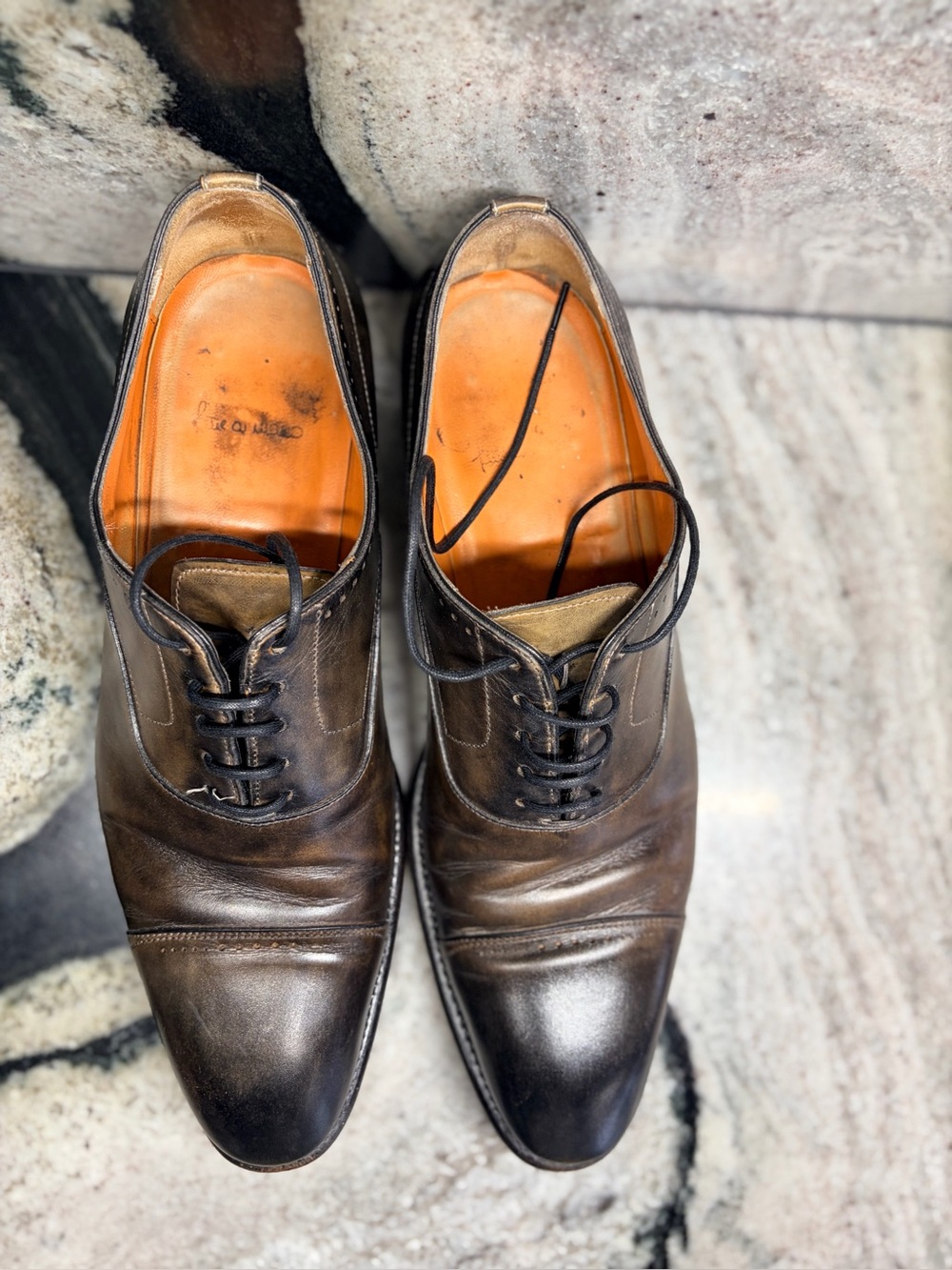 Santoni Fatte a Mano Museum Brown Cap Toe Oxford UK 9.5 US 10.5 Handmade - Picture 10 of 12
